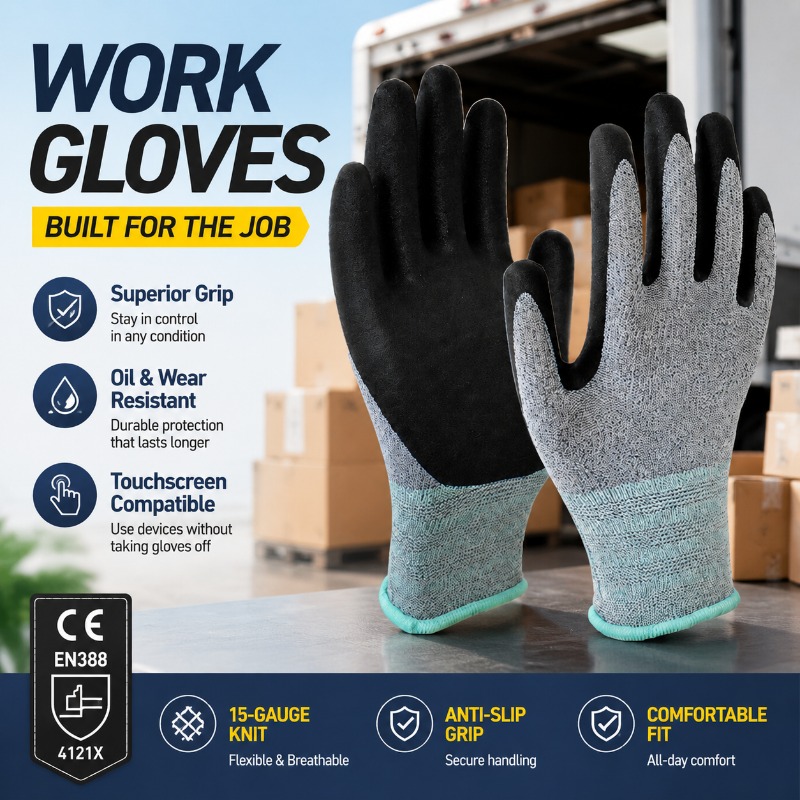Nitrile Mechanic Glove - 15 İğne İğnesi Polyester Nitril Kaplı